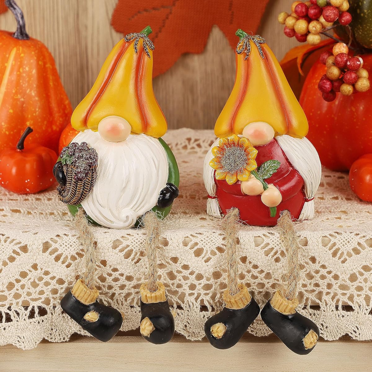 Lulu Home Thanksgiving Figurines, 2 Pack Resin Gnome Shelf Sitters - 细节图 3