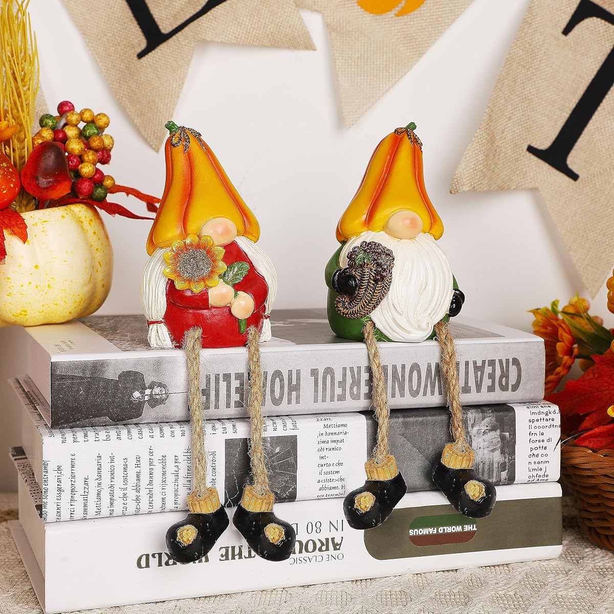 Lulu Home Thanksgiving Figurines, 2 Pack Resin Gnome Shelf Sitters - 细节图 4