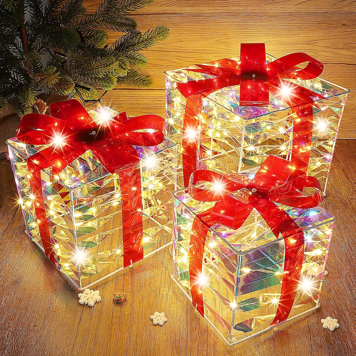 Lulu Home Christmas Lighted Boxes, Set of 3 60 LED Light Up Decor Outdoor, Light Up Christmas Boxes Present Decorations Outdoor Yard - detail image 4