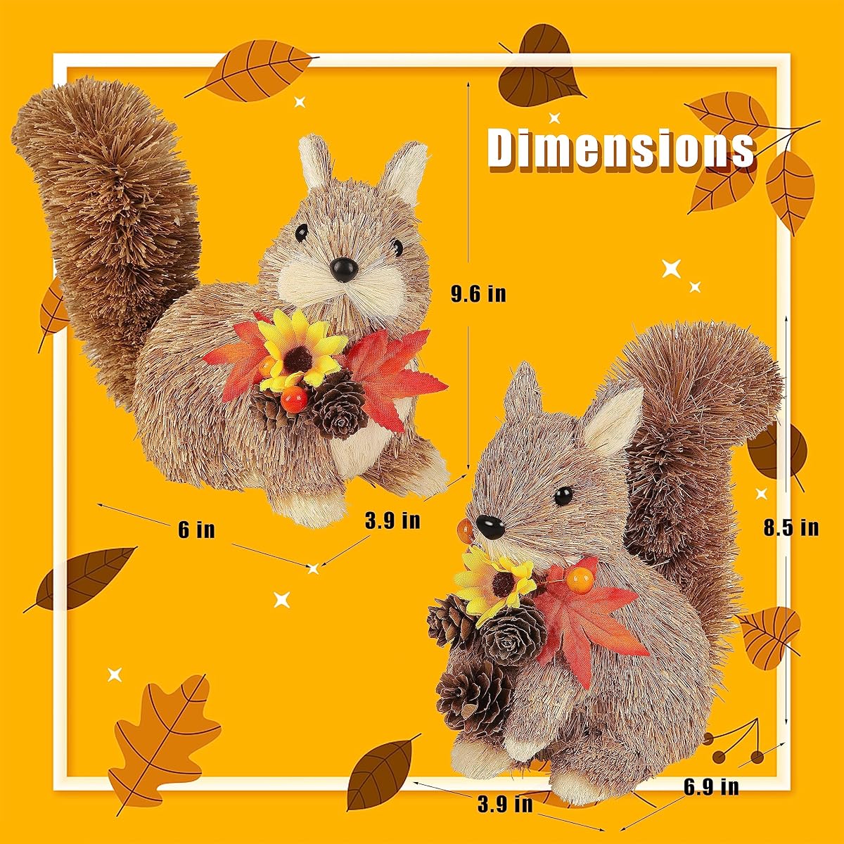 Lulu Home 2 Packs Squirrel Figurines, Handmade Straw-Woven Sitting Squirrel Tabletop Ornaments with Maple Leaves Pine Cones for Thanksgiving Day Fall Harvest Indoor Home Decor - imagem de detalhe 1